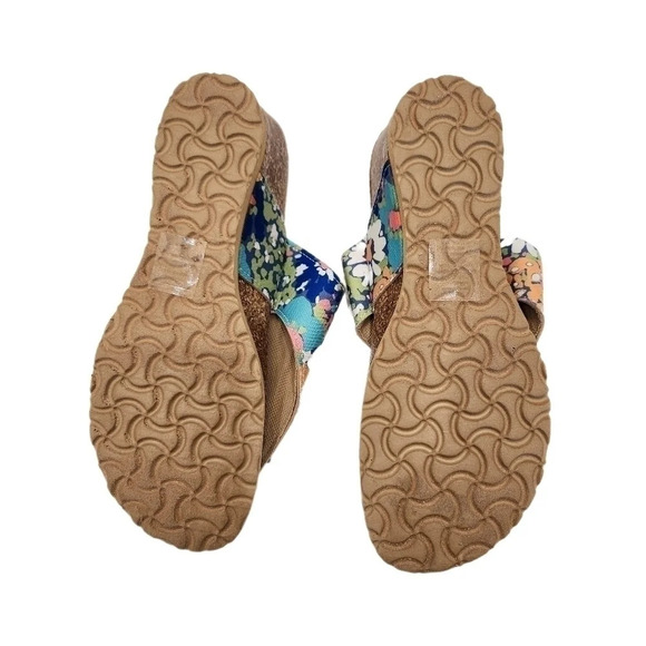 Muk Luks Cork Wedge Floral Sandals, Blue/Aqua Green,US Women's 7.5 - Picture 5 of 9